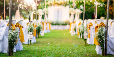 Beautiful,Wedding,Ceremony,Event,In,Garden,At,Sunset